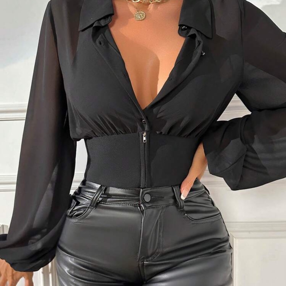 SHEIN Black Fitted Bustier Blouse